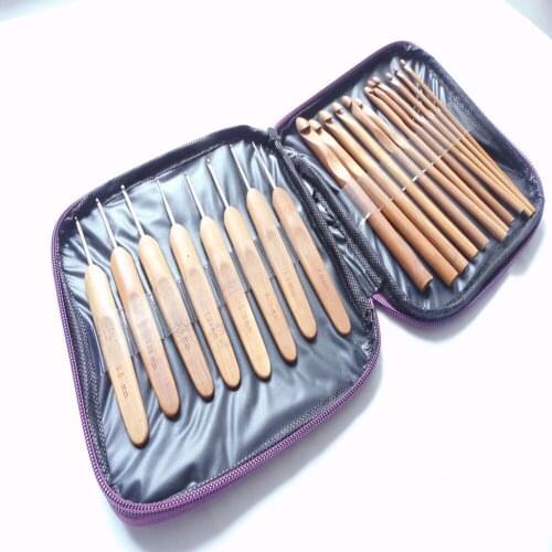 Wholesale 20pc/bag Bamboo Knitting Needlework kti Crochet Knitted needle hook with bag DIY knitting tool NEEDLE-746262