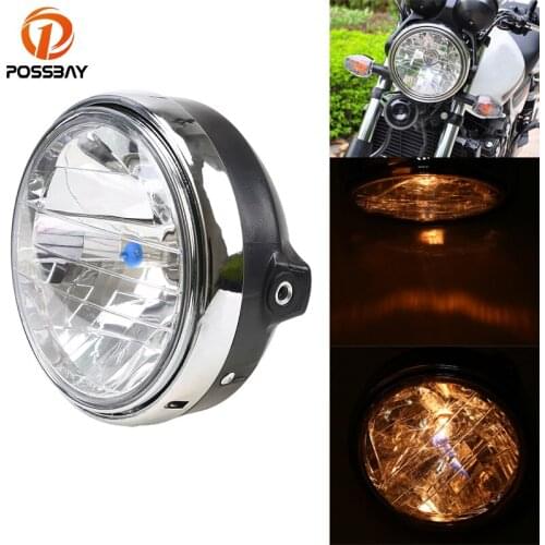 POSSBAY Universal Motorcycle Headlight Head Lamp Bobber Front Light Amber for HONDA Suzuki CB400 CB500 CB1300 Hornet 250 600 900