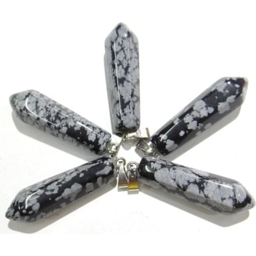 Wholesale 12PCS Natural obsidian stone Hexagonal Column pendants charms for diy jewelry making Necklace pendant