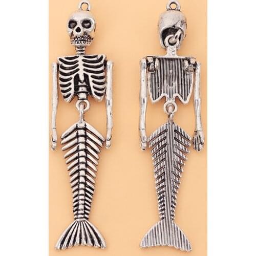 10pcs/Lot Tibetan Silver Mermaid Skeleton Skull Charms Pendants for Necklace Jewelry Making Accessories