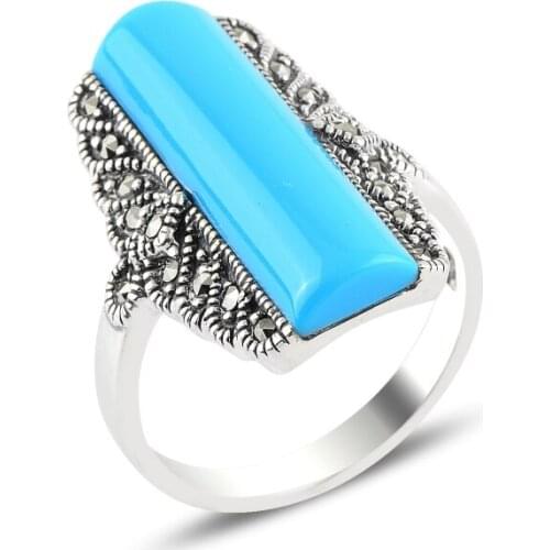 Silver 925 Sterling Turquoise & Marcasite Ring