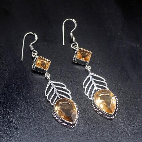 Gemstonefactory Big Promotion 925 Silver Handmade Sweet Hot Honey Topaz Women Ladies Gifts Dangle Drop Earrings 20212359