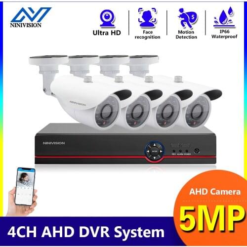 4CH 5MP HD CCTV Security System 6IN1 H.265 DVR With 4PCS 5MP AHD TV IP66 Weatherproof White Security Surveillance Camera Kit