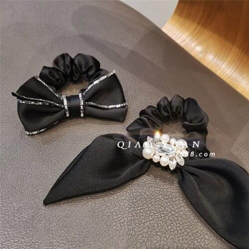 Rhinestone Bow Knot Hair Tie Hair Bands 2022 Elegant Top-grade Luxury Crystal Pearl Big Bow Rabbit Ears Elastic Hair Band Turban