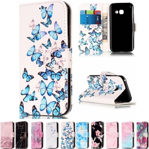 Sunjolly Marble Leather Phone Case Flip Stand Card Slot Wallet Cover Soft Back coque fundas for Samsung Galaxy A5 2017 A520F