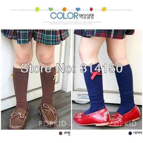 FREE SHIPPING-5Pairs Baby Girl Bowknot Ornament Socks Children 100%Cotton Middle Tube Socks Kid Joker Pure Color Princess Socks