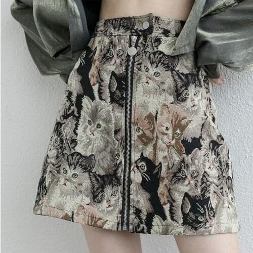 2021 HOT Spring Women skirt Retro Printing Sweet Fresh A-line skirt Buttocks High waist Show thin Oversize All-match Fashion