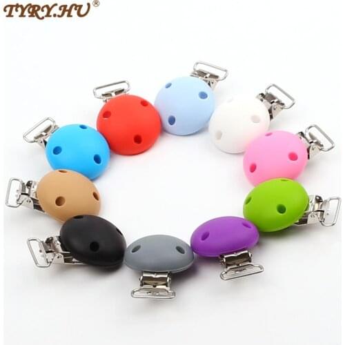 TYRY.HU 10pcs/lot Round Shaped Pacifier Clip Silicone Baby teething Pacifier Clip Clasps Toy DIY Clip