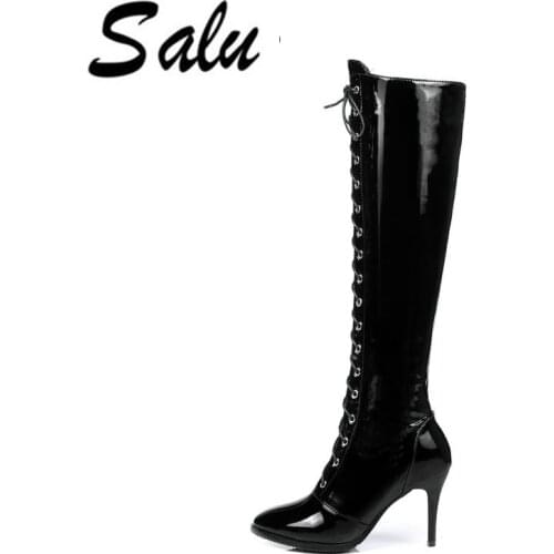 Salu 2020 Women thin High Boots Stretch Slim Sexy Fashion Over the Knee Boots Genuine leather Female Shoes super High Heels