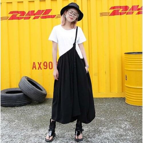 Johnature Casual Fashion Women Two Pieces Sets 2021 Summer New Short Sleeve Top And Plus Size Single Shoulder Dress Female Sets