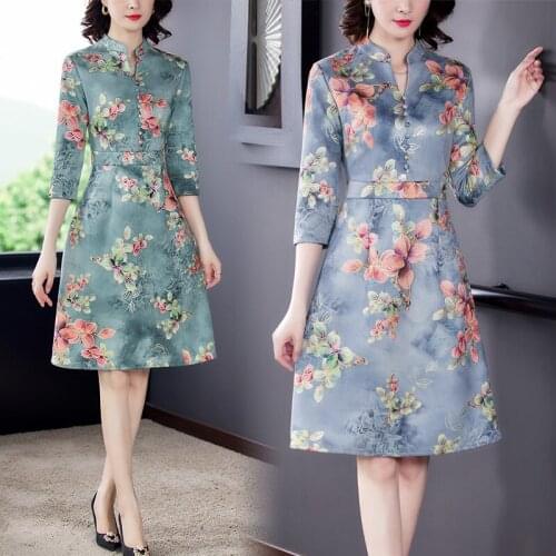 2021 High Quality Floral Vintage Midi Dresses Spring Autumn Casual 4XL Plu Size Print Dress Women Elegant Bodycon Party Vestidos
