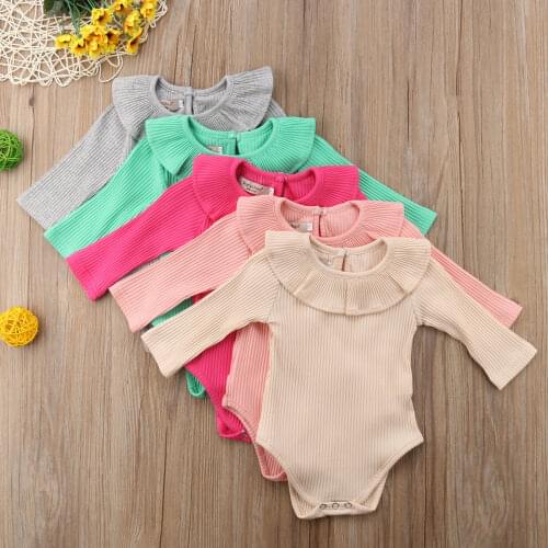 2018 Newborn Baby Girl Bodysuit Long Sleeves Solid Collar Jumpsuit Outfits Casual Clothes 0-24M