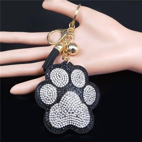 2021 Fashion Dog Hand Crystal Tassel Keyring for Women Black Gold Color Bag Key Chain Jewelry llavero mujer KXS01
