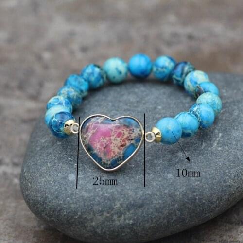 2021 New Classic Women Heart Shape Bracelets Imperial Jaspers Luxury Stretch Elastic Strand Bangles Jewelry Bijoux Dropshipping