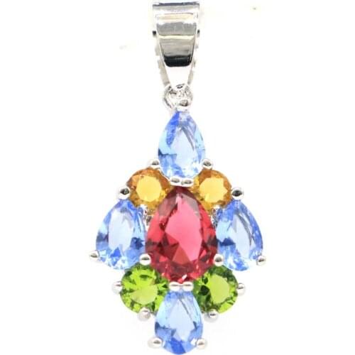 63x15mm Delicate Fine Cut Big Created Pink Morganite Blue Aquamarine CZ Women Dating Silver Pendant Eye Catching