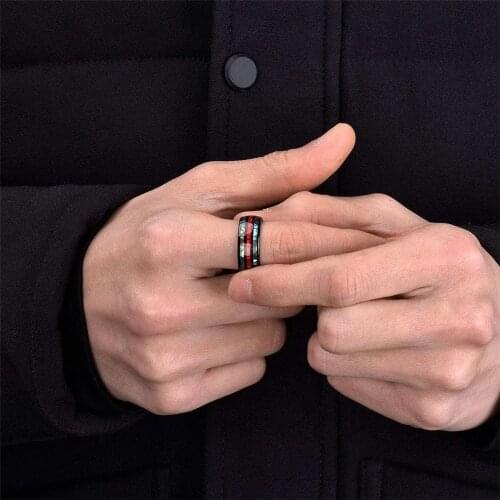 8mm Men Tungsten Ring Black With Red Inlaid Shell Colorful Exquisite Jewelry Anniversary Party Gift For Men Rings