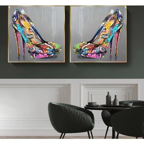 Abstract Graffiti Art High Heels Shoes Oil Painting Canvas Art Wall Posters Prints Wall Pictures for Living Room Home Cuadros