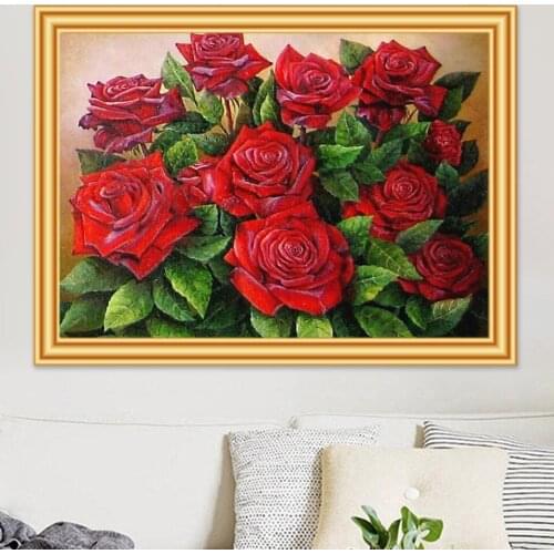 5D Diamond Painting Flower Cross stitch Needlework Full Square Round Diamond Embroidery Red Rose Picture of Rhinestones Decor