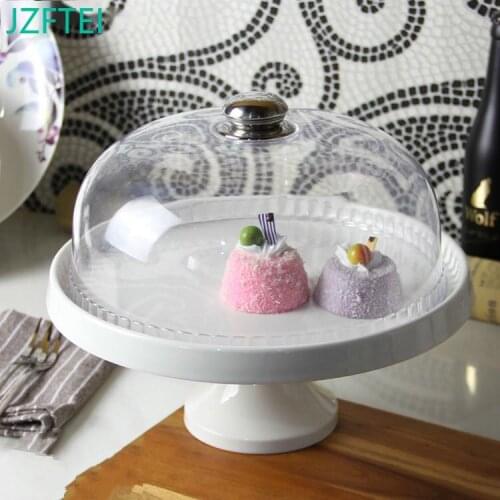 White Ceramic Stand For Cake And Plastic Cover Cake Decorating Utensils Fondant Dessert Table Glasses Kitchen