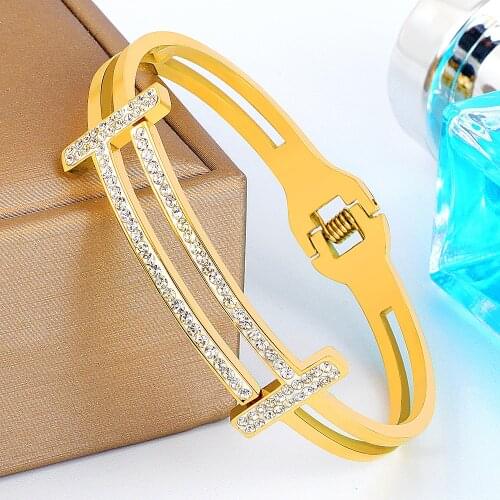 Luxury Brand Full Crystal Bracelet Gold Cuff Bangle For Women Men Fashion Bracelets Bangles Jewelry Gift