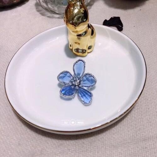 Fashion Women Brooches Lady Blue Flower Crystal Wedding Brooch Pin Jewelry Accessorise