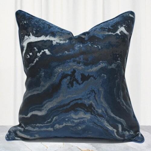 Modern Style Decorative Pillows Abstract Dark Blue Geometric Jacquard Cushion Cover Homestay Villa Bedroom Sofa Seat Pillowcase