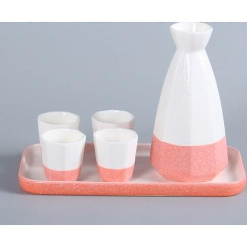 Artwork 285ml Sakeware Ceramic Hip Flask 35ml Cup 1Pot 4Cup Set Bar Restaurant Gift Spirits Wine Bottle Pouring Device with Tray