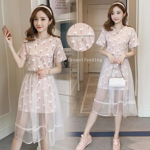2 Piece Set Maternity Short Sleeve Nursing Baby Breastfeeding dress Pregnancy Dress maternity Dresses Summer Vestidos Verano