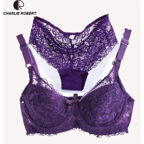 CR Sexy Lingerie Lace Bra Set Plus Size Cup C Transparent Luxurious Brief Push Up Bra Brand Designer Underwear WI483