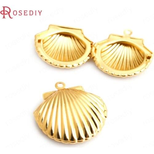 35020)10PCS 22x20MM 24K Gold Color Brass Seashells Photo Box Pendants High Quality Diy Accessories Jewelry Findings