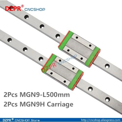 MGN9 500mm 2Pcs 19.69 in Miniature Linear Rail 2Pcs MGN9H Carriage Block for 3D Printer CNC Machine CNC Parts