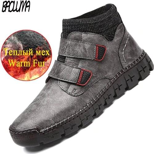 Mens Snow Boots Winter Mens Leather Boots Fur Warm Mens Snow Boots Outdoor Comfortable Mens Designer Sneakers Botas Hombre