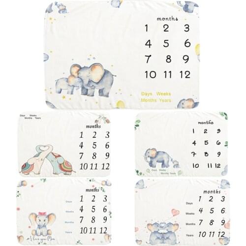 Soft Flannel Baby Monthly Milestone Blanket Cute Elephant Pattern Background Cloth Creative Newborn Photography Props Blanket