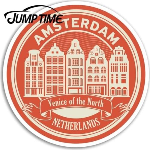Jump Time for Amsterdam Vinyl Stickers Buildings Netherlands Travel Sticker Waterproof Accessories Bumper Car Decal