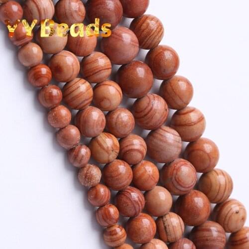 Natural Red Wood Stripes Stone Beads Jaspers Gem Round Smooth Beads For Jewelry Making Charms Bracelets 15" Strand 4 6 8 10 12mm