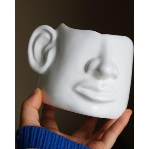 Nordic White Abstract Art Face Water Cup Ceramic Mug Mugs Coffee Cup