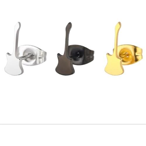 New Punk Gold Color Stainless Steel violin Stud Earring Helix Guitar Ear Stud Piercings Fashion Jewelry Christmas Gifts