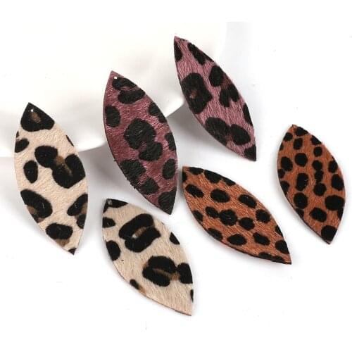 New Selling 2Pcs 60x25MM Large Oval Leopard Print PU Leather Charm Pendant For DIY Earring Jewelry Findings