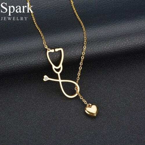 Charm Jewelry Stethoscope Lariat Heart Pendant Necklace 2 Color Nurse Medical For Women Collares Bijoux Birthday Gift