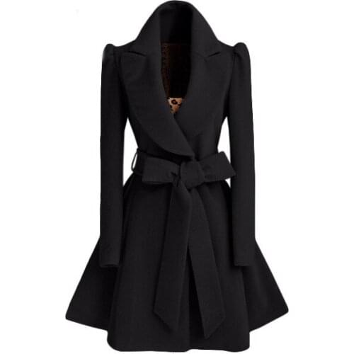 Autumn Winter Womens Woolen Coat Waist Slim-Fit Woolen Coat Woolen Trench Coat