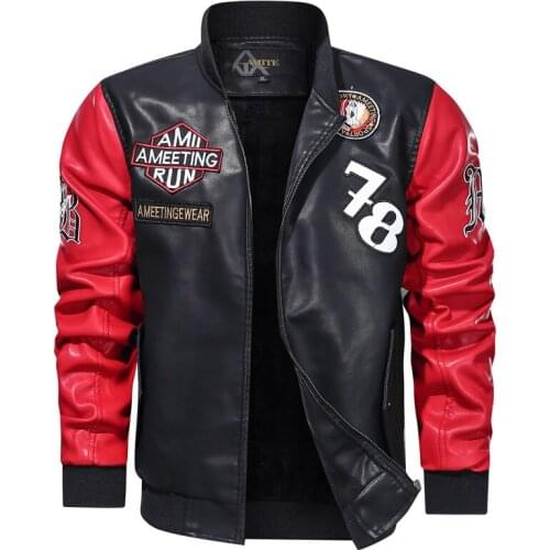 Autumn winter trendy fleece leather Jacket fashion youth stand collar motorcycle PU leather clothing wool liner zipper Outerwear