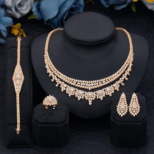 Dazzling Women Wedding Jewelry Set 4 PCS Ring Earring Bracelet Necklace Cubic Zirconia Bridal Jewellery Accessories High Quality