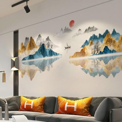 Landscape Painting Large Wall Sticker Chinese Style Home Office Decor Living Room Sofa Bedside TV Backdrop Wall Decoration Mural