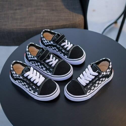 Korean Version Of Simple Boy And Girl Shoes Autumn Low-Cut Lattice Childrens Canvas Shoes