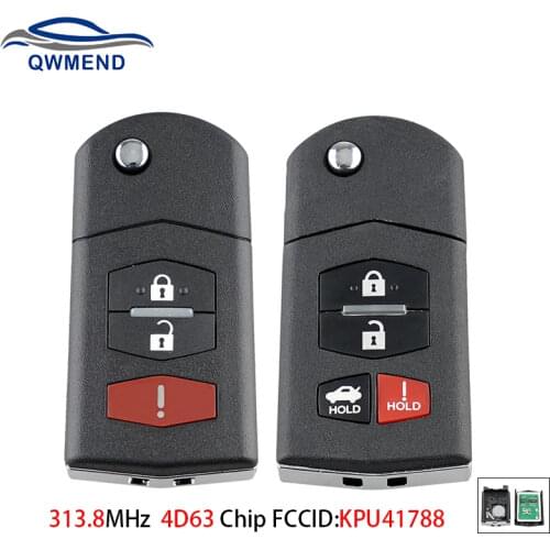 BHKEY KPU41788 Flip Smart Car Key for Mazda 6 Sedan RX-8 2005 2006 2007 2008 Car Remote Key Fob 313.8MHz 4D63 Chip 3/4Buttons