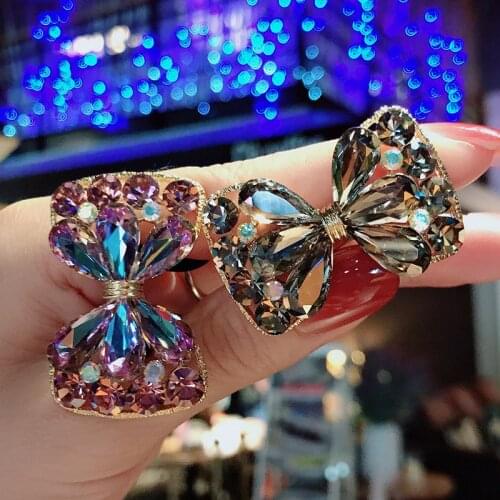 Korean Bow Elastic Hair Band Purple Crystal Rhinestone Rubber Hair Tie Headdress Jewelry Headpiece Hair Accessories for Girls