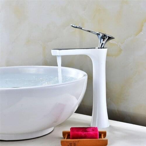 Bathroom Basin Faucet White & Chrome Brass Faucet Sink Crane Diamond Tall Mixer Tap Single Hole Deck Mounted Hot Cold Torneira