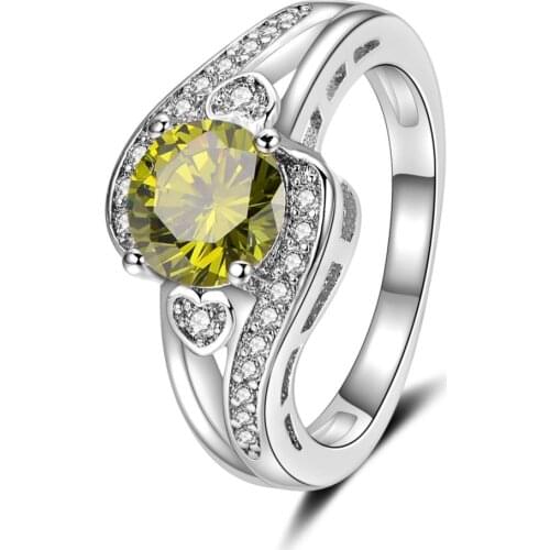 Spiral Style Olive Pink Color Cubic Zircon Ring love Heart shape Stones Filled Silver Jewelry Wedding Rings Women Fashion Gifts