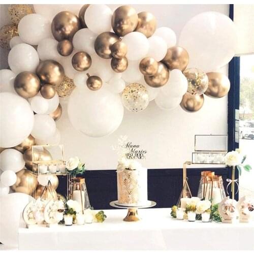 Wedding Birthday Bachelorette Engagements Anniversary Party Backdrop DIY 85Pcs White and Chrome Gold Balloon Garland Arch Kit