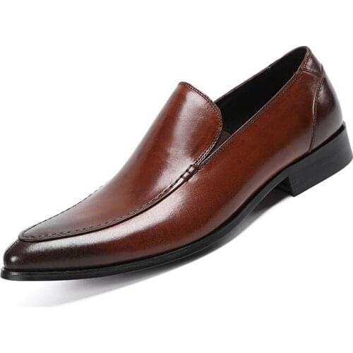 Men Dress Italian Genuine Leather Shoes Casual Pointed Toe Slip On Formal Wedding Business Shoes Mens Oxford Shoes Lofers